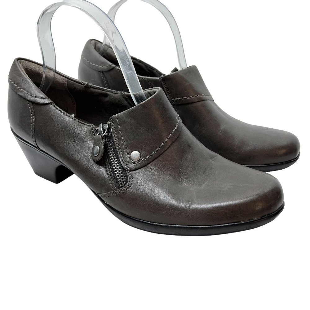 CLARKS BENDABLES Gray Genuine Leather Clogs Loafers Casual Chunky Heels Shoes 11